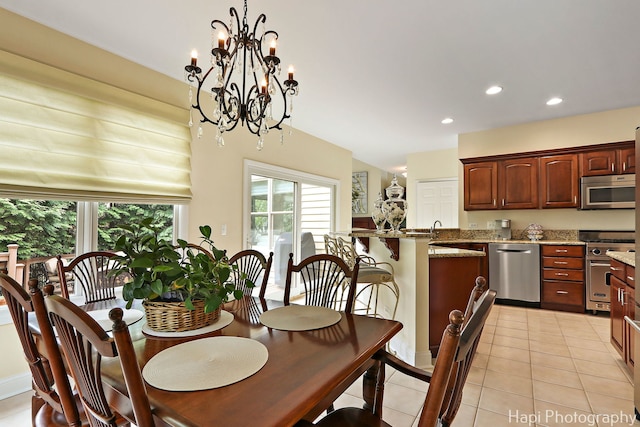 4 Shadow Creek Ct, Lake In The Hills, IL 60156 - dining room featuring a chandelier, recessed lighting, and light tile patterned flooring