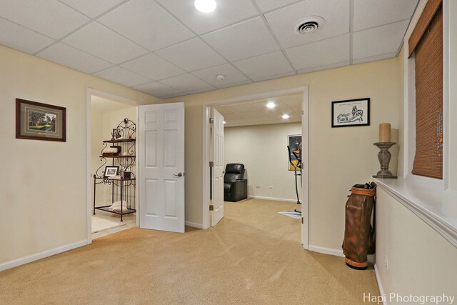 4 Shadow Creek Ct, Lake In The Hills, IL 60156 - hallway with a drop ceiling, light carpet, and recessed lighting