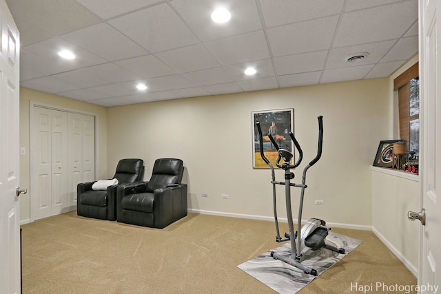 4 Shadow Creek Ct, Lake In The Hills, IL 60156 - workout room featuring carpet, recessed lighting, and a drop ceiling