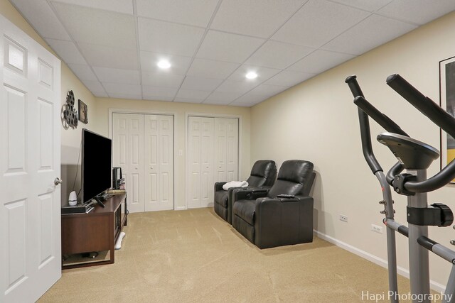 4 Shadow Creek Ct, Lake In The Hills, IL 60156 - sitting room with light carpet, a paneled ceiling, and recessed lighting