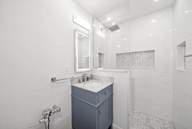 2228 Central St Unit 3, Evanston, IL 60201 - bathroom featuring walk in shower, vanity, and recessed lighting