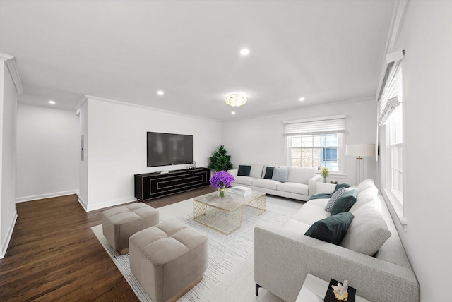 2228 Central St Unit 3, Evanston, IL 60201 - living room featuring crown molding, wood finished floors, and recessed lighting