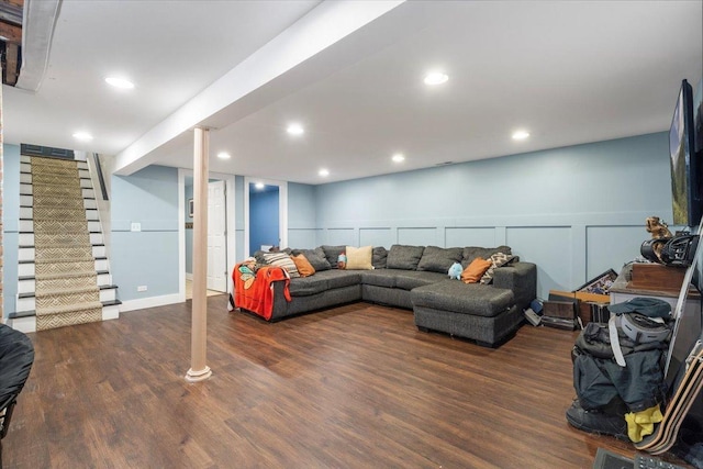 23463 N Meadow Ln, Barrington, IL 60010 - living room featuring wood finished floors, stairway, and a decorative wall