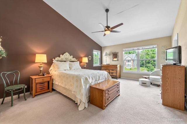 2636 Bainbridge Blvd, West Chicago, IL 60185 - carpeted bedroom with high vaulted ceiling and a ceiling fan
