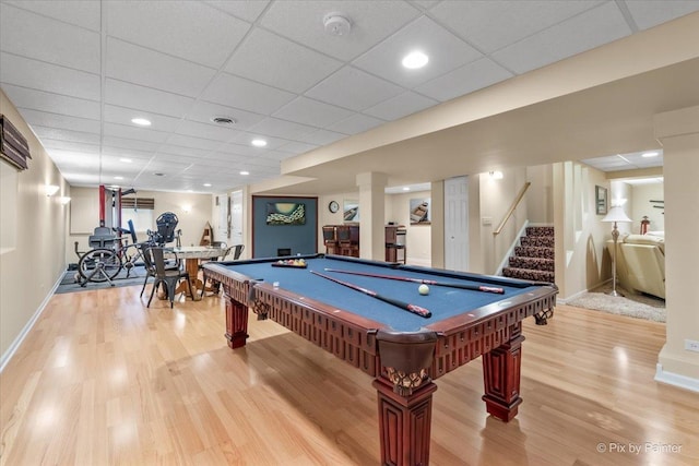 2636 Bainbridge Blvd, West Chicago, IL 60185 - rec room featuring light wood-style flooring, billiards, and a drop ceiling