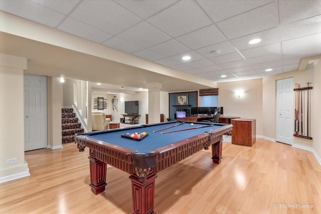 2636 Bainbridge Blvd, West Chicago, IL 60185 - game room featuring light wood-style flooring, billiards table, a drop ceiling, and recessed lighting