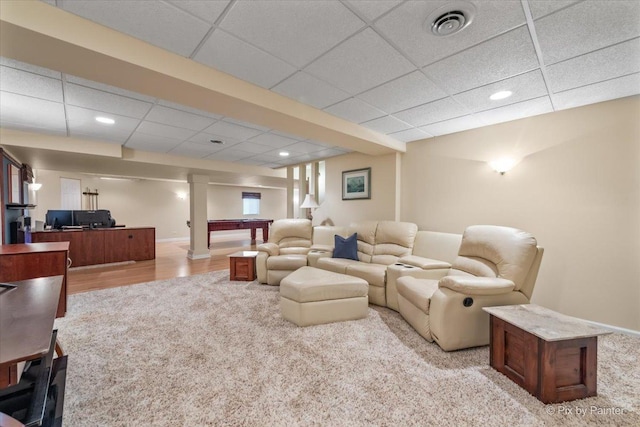 2636 Bainbridge Blvd, West Chicago, IL 60185 - carpeted cinema with a paneled ceiling, billiards, recessed lighting, and wood finished floors