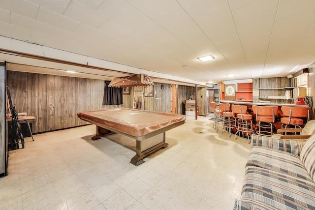 6339 S Kostner Ave, Chicago, IL 60629 - game room featuring wooden walls, a dry bar, billiards table, and tile patterned floors
