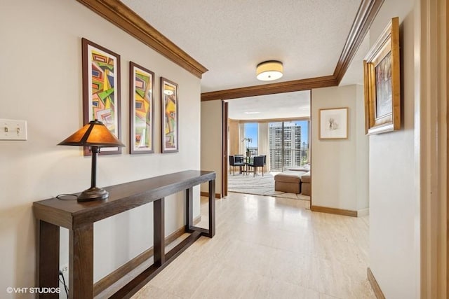 1440 N State Pkwy Unit 21C, Chicago, IL 60610 - hallway featuring ornamental molding and a textured ceiling