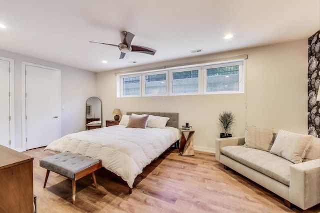 1800 N California Ave Unit 1E, Chicago, IL 60647 - bedroom featuring light wood-style floors, recessed lighting, and ceiling fan
