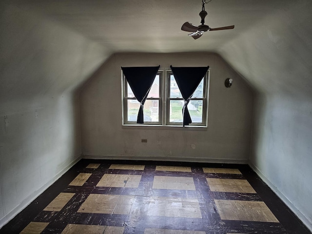 3711 W 68th Pl, Chicago, IL 60629 - bonus room featuring ceiling fan, vaulted ceiling, and tile patterned floors