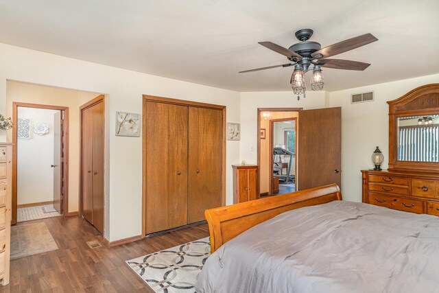 8712 Carriage Ln, Tinley Park, IL 60487 - bedroom with wood finished floors, two closets, and ceiling fan