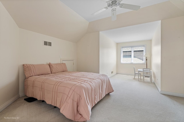 17 Ruffled Feathers Dr, Lemont, IL 60439 - bedroom featuring light colored carpet, lofted ceiling, and a ceiling fan
