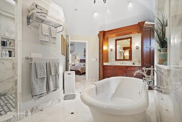 1417 Sherwood Ln, Geneva, IL 60134 - bathroom featuring a freestanding tub, ensuite bath, vanity, and a marble finish shower