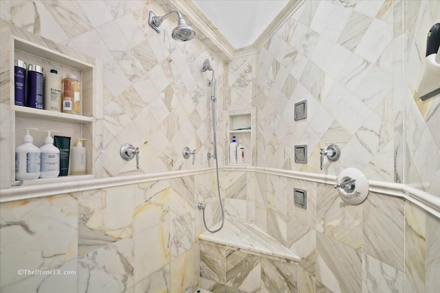 1417 Sherwood Ln, Geneva, IL 60134 - full bathroom featuring a tile shower and ornamental molding