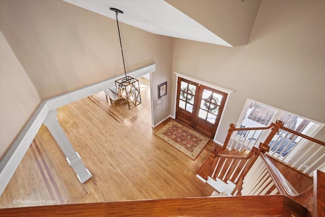 1417 Sherwood Ln, Geneva, IL 60134 - foyer with wood finished floors, high vaulted ceiling, and french doors