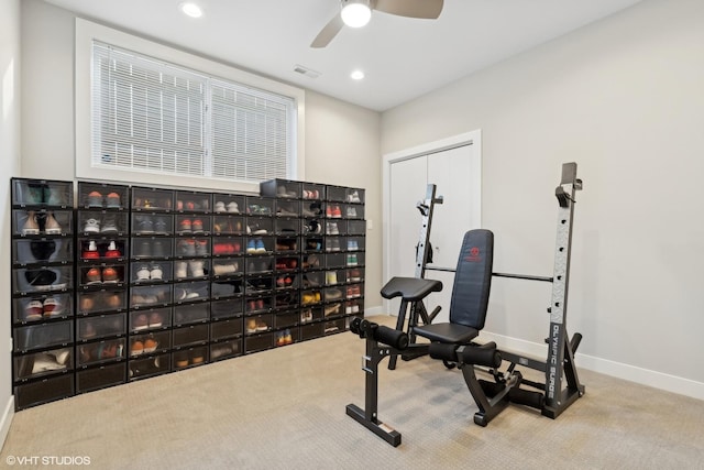 1449 E 65th Pl Unit 1, Chicago, IL 60637 - exercise room featuring carpet floors, ceiling fan, and recessed lighting