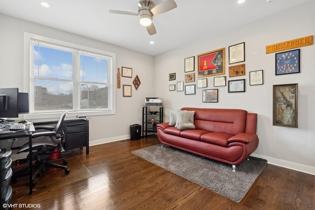 1449 E 65th Pl Unit 1, Chicago, IL 60637 - office with a ceiling fan, wood finished floors, and recessed lighting