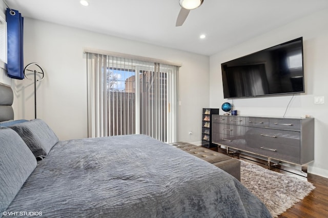 1449 E 65th Pl Unit 1, Chicago, IL 60637 - bedroom featuring dark wood finished floors, recessed lighting, and a ceiling fan