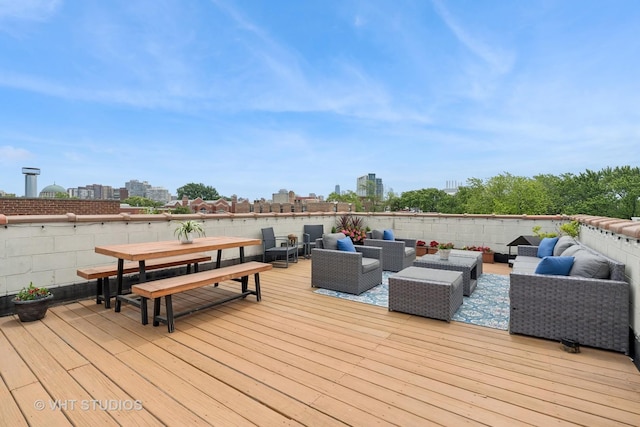 821 W Wrightwood Ave Unit 3, Chicago, IL 60614 - wooden terrace featuring outdoor lounge area, a city view, and outdoor dining area
