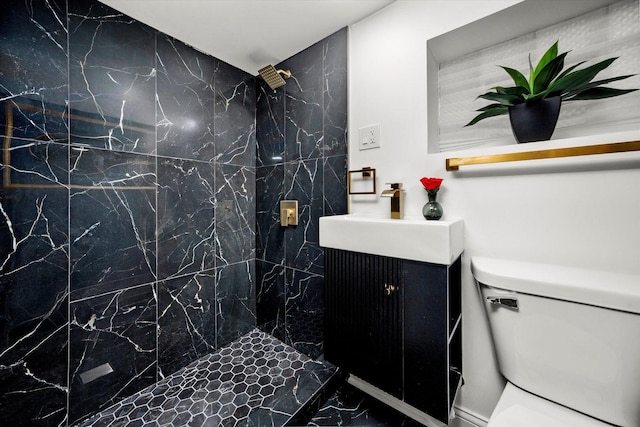 8637 S Honore St, Chicago, IL 60620 - bathroom with marble finish flooring, a marble finish shower, and vanity