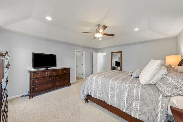 27W120 Timber Creek Dr, Winfield, IL 60190 - bedroom with a tray ceiling, light colored carpet, recessed lighting, and ceiling fan