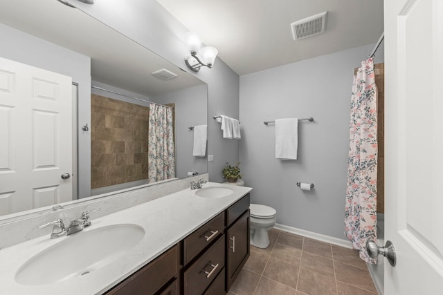 27W120 Timber Creek Dr, Winfield, IL 60190 - bathroom featuring double vanity, curtained shower, and tile patterned floors