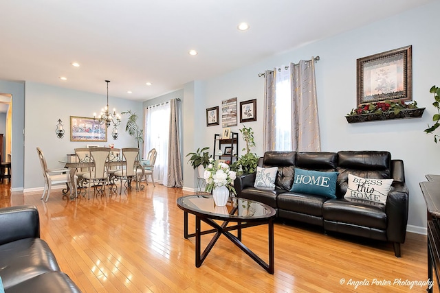 3123 Concord Ln, Wadsworth, IL 60083 - living area featuring a chandelier, light wood-style floors, and recessed lighting