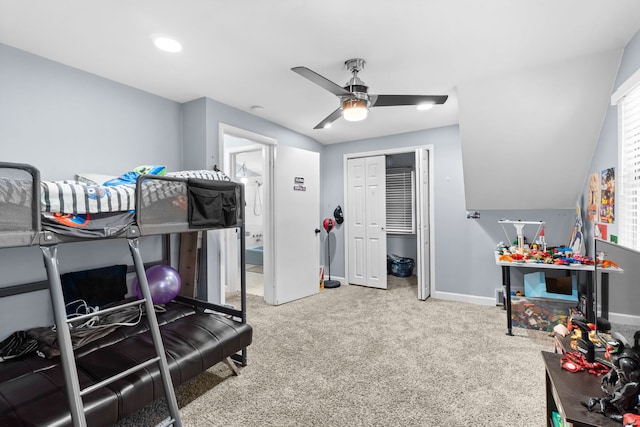 10341 Canterbury St, Westchester, IL 60154 - carpeted bedroom with a closet, a ceiling fan, and recessed lighting