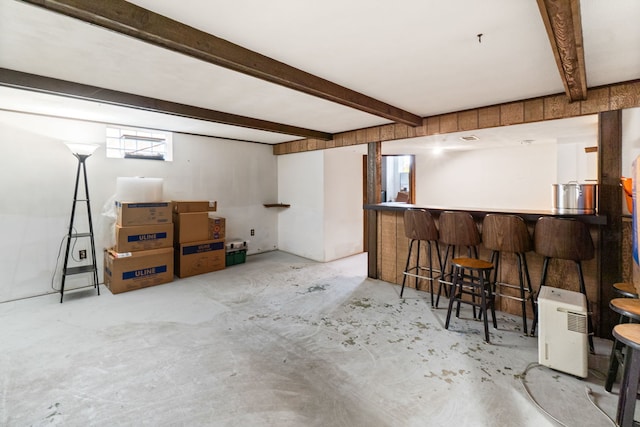 10341 Canterbury St, Westchester, IL 60154 - indoor dry bar featuring concrete floors and beam ceiling