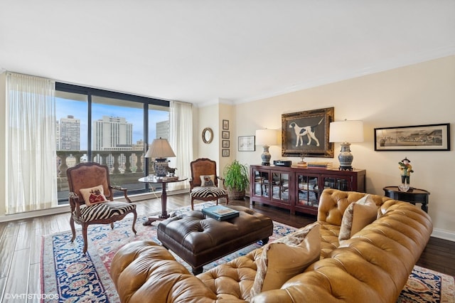 1250 N Dearborn St Unit 16B, Chicago, IL 60610 - living room with wood finished floors, floor to ceiling windows, and crown molding