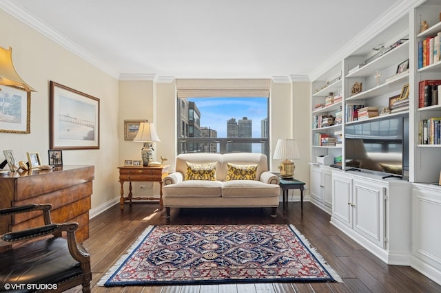 1250 N Dearborn St Unit 16B, Chicago, IL 60610 - sitting room featuring dark wood-style floors and crown molding