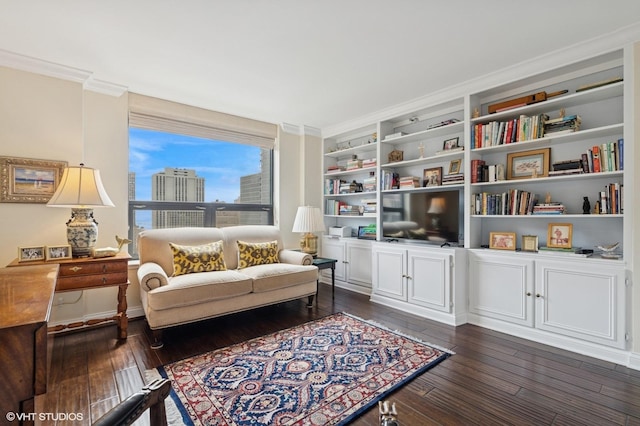 1250 N Dearborn St Unit 16B, Chicago, IL 60610 - living area featuring dark wood-style flooring and crown molding