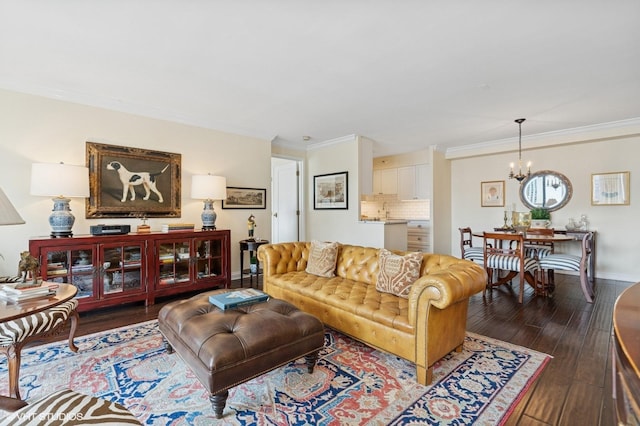 1250 N Dearborn St Unit 16B, Chicago, IL 60610 - living area featuring a chandelier, dark wood-type flooring, and crown molding