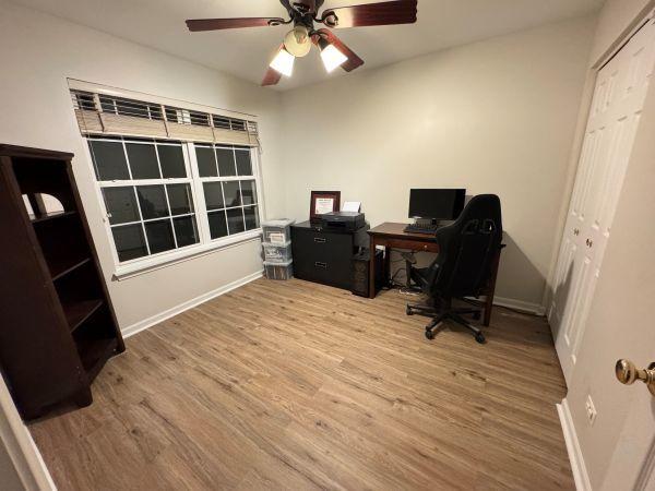 475 Lancaster Dr, Pingree Grove, IL 60140 - home office featuring wood finished floors and ceiling fan