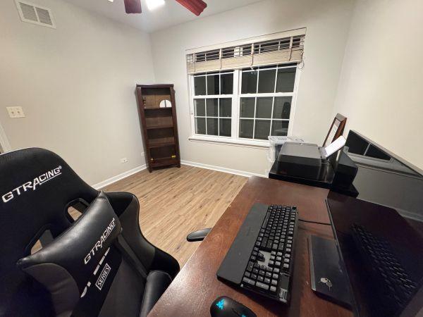 475 Lancaster Dr, Pingree Grove, IL 60140 - exercise room featuring ceiling fan and wood finished floors