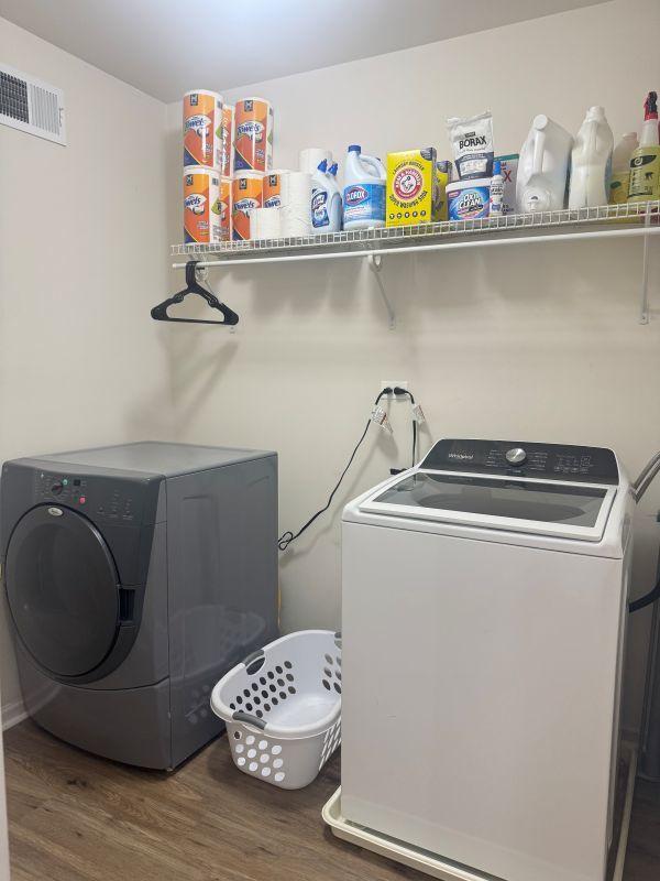 475 Lancaster Dr, Pingree Grove, IL 60140 - laundry room with washer and dryer and wood finished floors