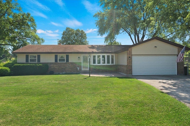 1514 N N Ave, Mchenry, IL 60050 - ranch-style house with brick siding, a garage, asphalt driveway, and a front lawn