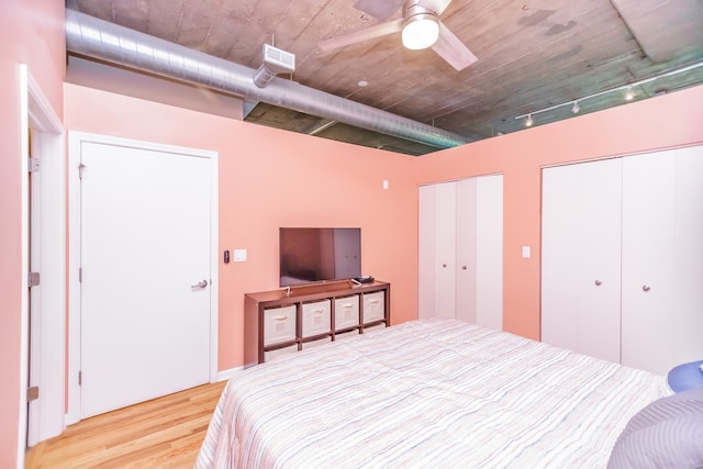 1070 W 15th St Unit 105, Chicago, IL 60608 - bedroom with two closets, wood finished floors, and a ceiling fan