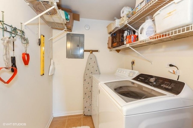 511 Aurora Ave Unit 405, Naperville, IL 60540 - laundry room featuring electric panel, separate washer and dryer, and light tile patterned floors