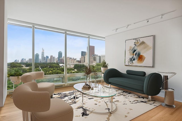 340 E Randolph St Unit 803, Chicago, IL 60601 - living area featuring wood finished floors, rail lighting, a view of skyline, and plenty of natural light