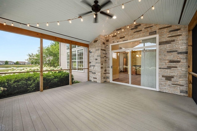 619 Northgate Dr, Sycamore, IL 60178 - unfurnished sunroom featuring a ceiling fan and lofted ceiling
