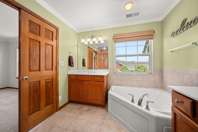 619 Northgate Dr, Sycamore, IL 60178 - full bath featuring vanity, a garden tub, ornamental molding, and tile patterned floors