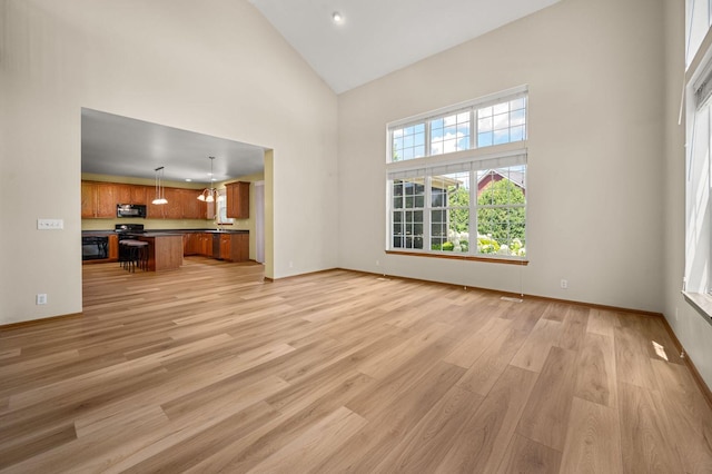 619 Northgate Dr, Sycamore, IL 60178 - unfurnished living room featuring high vaulted ceiling and light wood-style floors