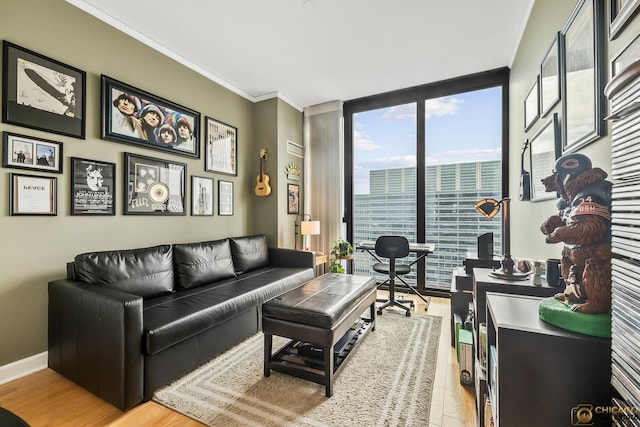 225 N Columbus Dr Unit 6808, Chicago, IL 60601 - living area with expansive windows, light wood-style floors, and crown molding