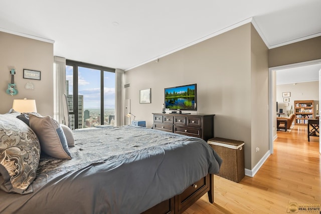 225 N Columbus Dr Unit 6808, Chicago, IL 60601 - bedroom featuring crown molding, light wood-style floors, access to outside, and floor to ceiling windows
