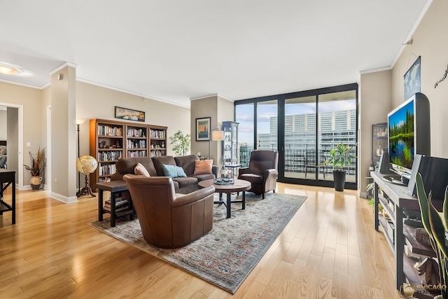 225 N Columbus Dr Unit 6808, Chicago, IL 60601 - living room featuring ornamental molding, light wood-style flooring, and expansive windows