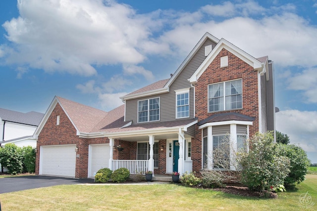 414 Alden Dr, Sycamore, IL 60178 - traditional home featuring a porch, brick siding, driveway, and a front yard