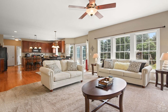 414 Alden Dr, Sycamore, IL 60178 - living room with recessed lighting, a ceiling fan, and light wood-style flooring