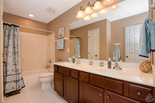 414 Alden Dr, Sycamore, IL 60178 - bathroom featuring double vanity, shower / bath combination with curtain, and tile patterned flooring